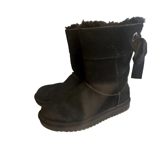 Koolaburra By UGG Womens Black Suede Mid-Calf Boots W/ Bows & Shearling Lining S - Picture 3 of 5